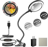Vista 1 de Lámpara de aumento LED con abrazadera, lupa iluminada Raweao 3X con luz para leer, personas mayores, pasatiempos, manualidades