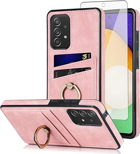 Asuwish Funda de teléfono para Samsung Galaxy A52A52S 5G Funda tipo cartera con protector de pantalla de vidrio templado, soporte de anillo delgado,
