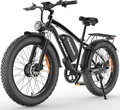 GREATWORK 52V 5000W Peak Dual Motor Electric Bike for Adults, 1300Wh Battery, Up to 45MPH & 100 Miles Range, 26" x 4.0 Fat Tire Electric Dirt Bike with Suspension, Mountain E-Bike for Men Women