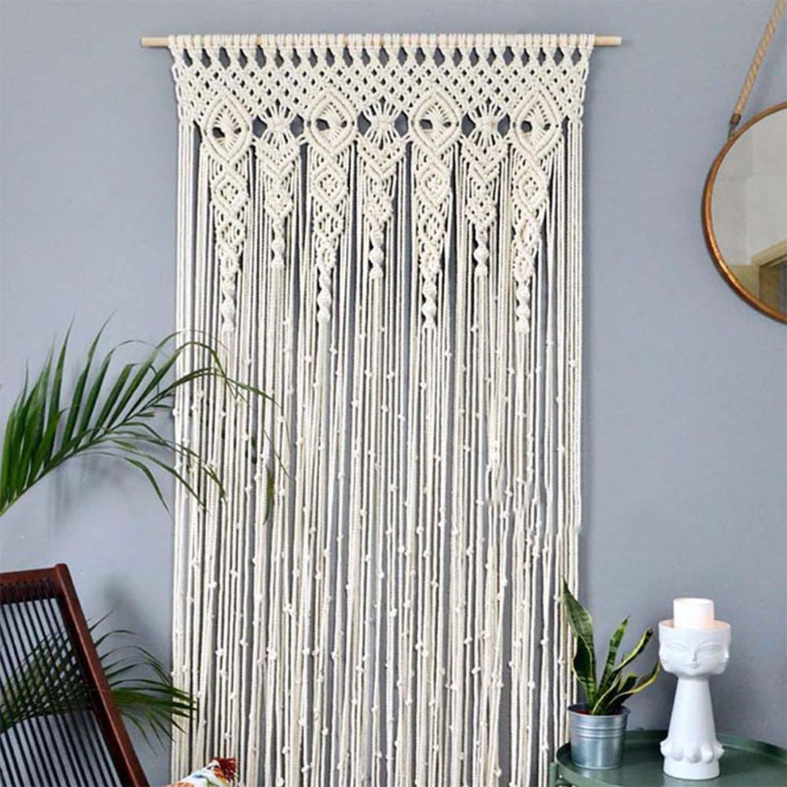 Rideau de porte et de fenêtre, rideau de porte en macramé, tapisserie bohème, séparateur de pièce, panneau décoratif tissé pour toile de fond de mariage, décoration d'intérieur (90 x 180 cm)