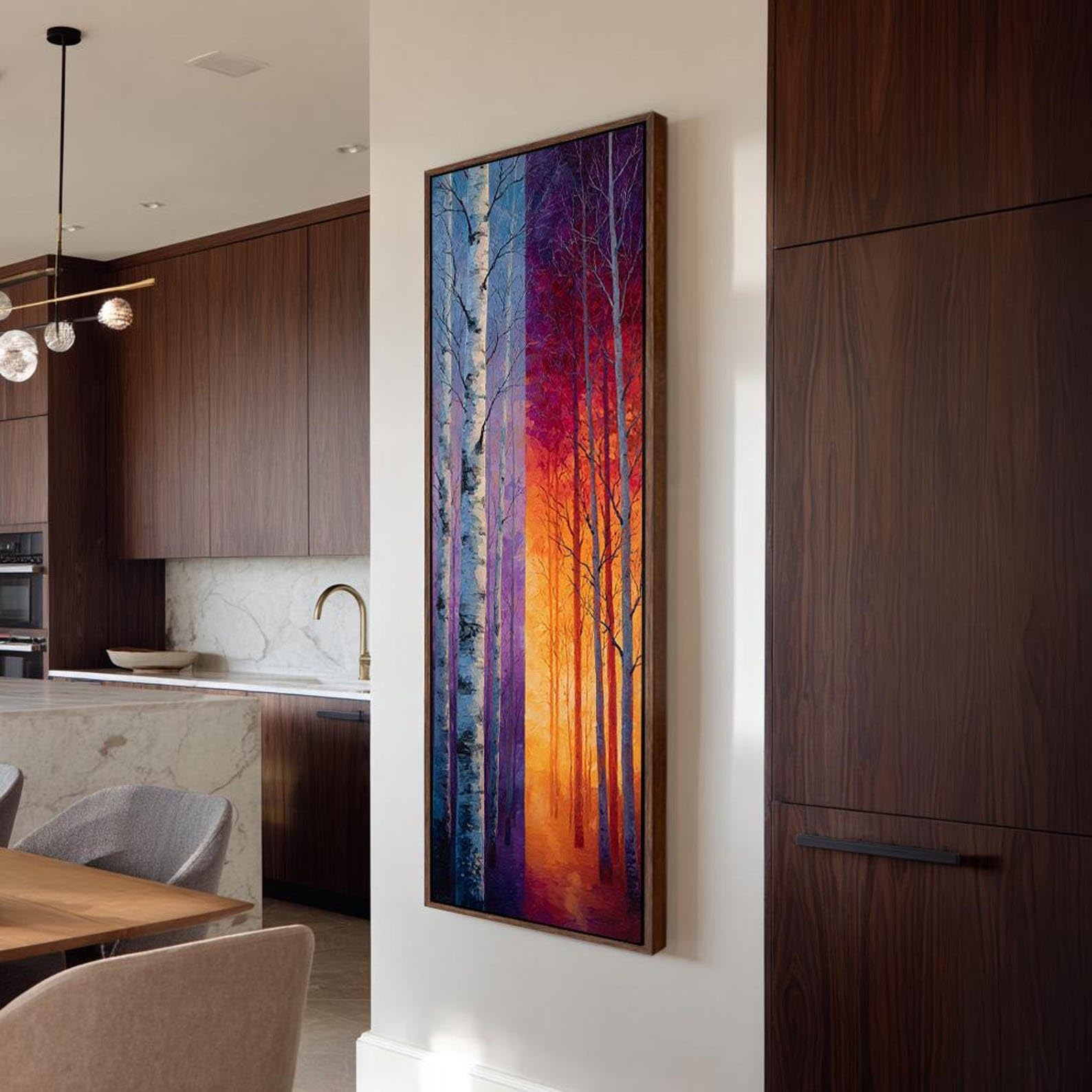 XBTYKPB Vertical Birch Trees Canvas Paints, Long Narrow Room Decor, Natural Artwork, Scenery Landscape Nature Scene Painting(70x210cm/Frameless)