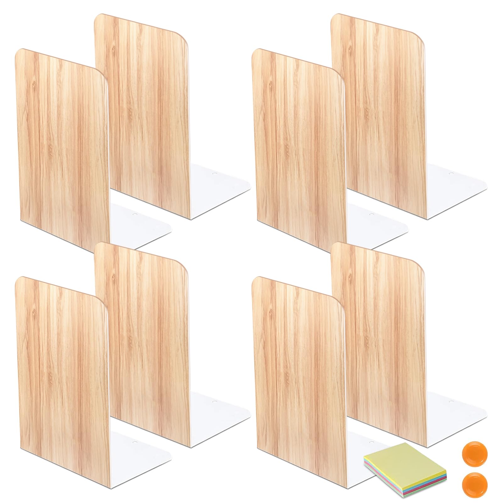 DIFIT Sujetalibros, Sujeta Libros, 4 Pares 8 Unidades Sujetalibros metálicos Antideslizante (Grano de Madera)