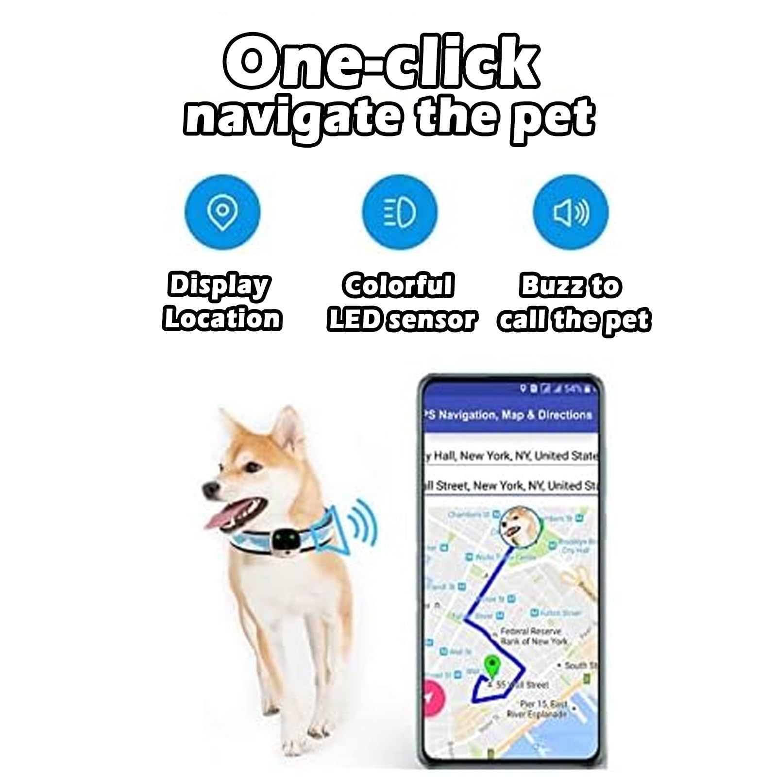 Collier de clôture pour chien, collier de suivi en temps réel rechargeable avec affichage des données sportives et alarme de batterie faible, 3 méthodes de suivi, garde les animaux en sécurité