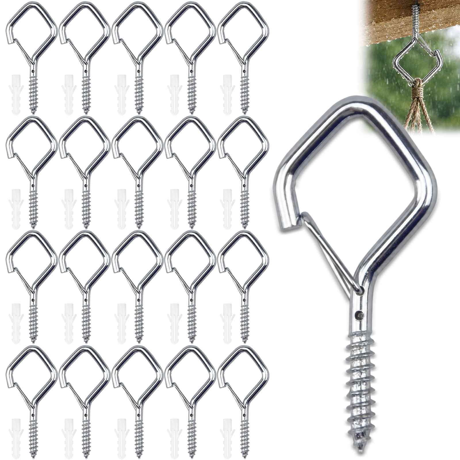 Screw-In Hanging Hooks with Snap Gates, Silver, 20 Hooks and 20 Plugs