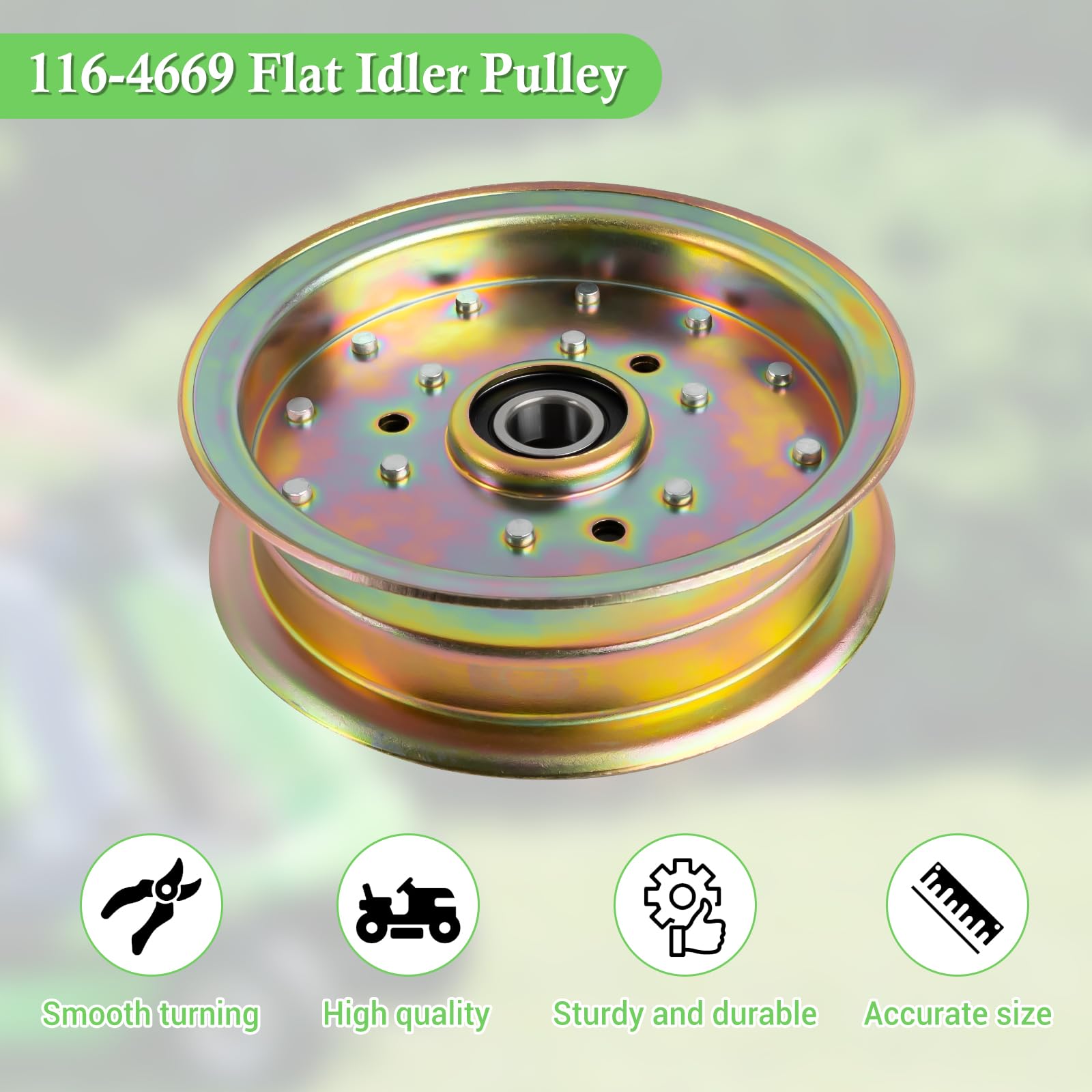 116-4669 - Polea tensora plana para cortacésped compatible con Ex mark Lazer Z HP Mowe, polea tensora plana 99-8912 compatible con Ex mark/To ro PNE651GKA48200, repuesto para 1-413099, 116-4666,