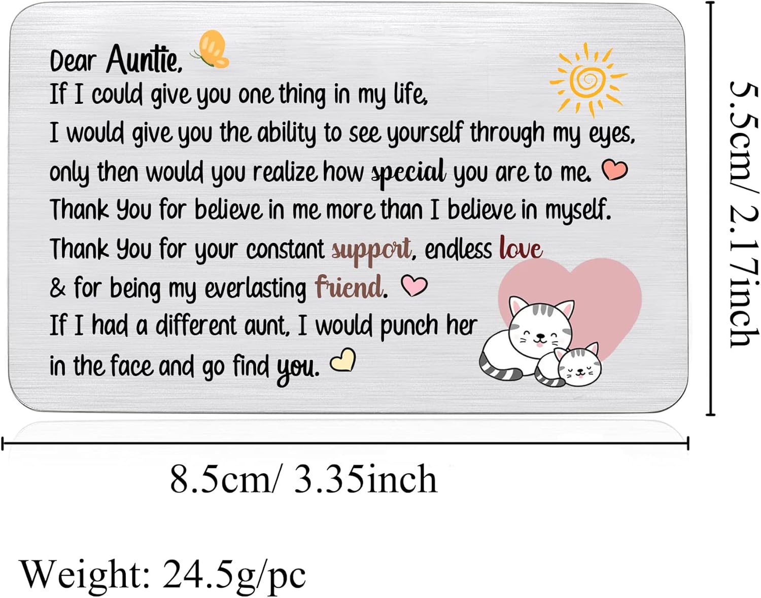 Aunt Wallet Insert Card Auntie Birthday Greeting Cards Christmas Appreciate Gift Aunty Personalized Engraved Pocket Card Mothers Day Thanksgiving Love Cat Reminder Thank You Keepsake from Niece Nephew - Image 6