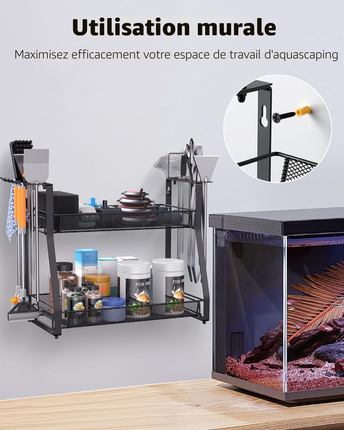 Pawfly Organisateur Outils Aquarium Accessoire Métal Démontable Rangement Outils Aquascaping pour Terrariums Bacs à Crevettes et Aquariums Plantés Support Outils Entretien Aquarium Étagère