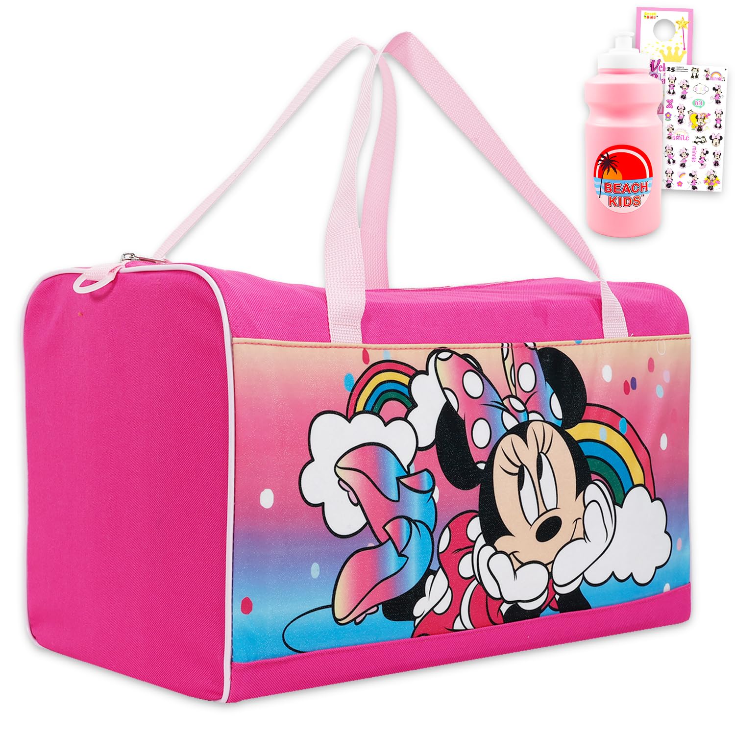 Minnie Mouse Travel Bags for Kids - Bundle with Disney Duffle, Water Bottle, Stickers, and More | Minnie Mouse Overnight Bag Set for Girls