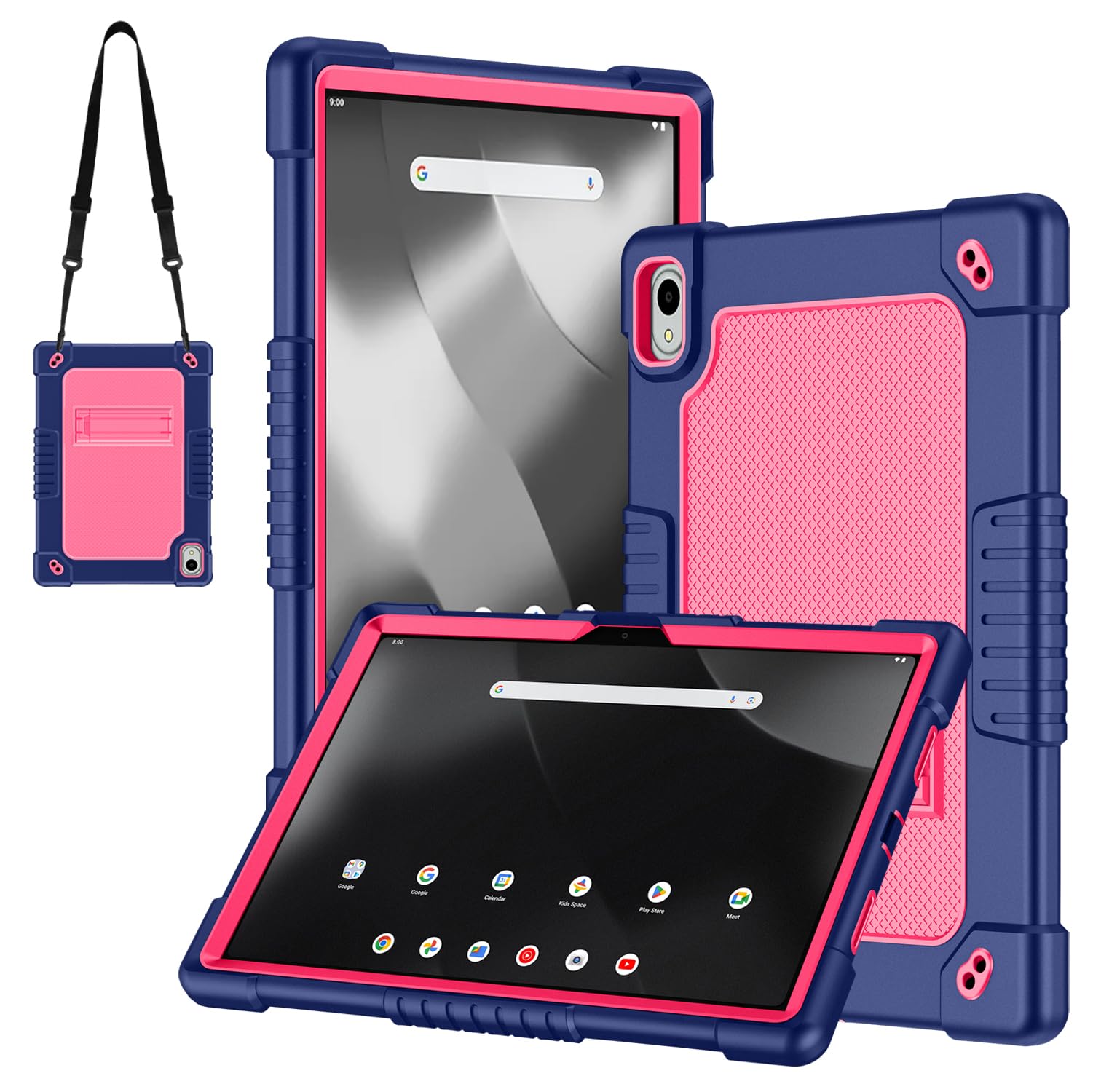 for Walmart Onn 11 inch Tablet Pro 2024 Model Case/Onn 11 inch Tablet Pro(100146660) Soft Silicone Case Kids Friendly with Shoulder Strap Stand for Walmart Onn 11" Tablet Pro 2024 (NavyPink)