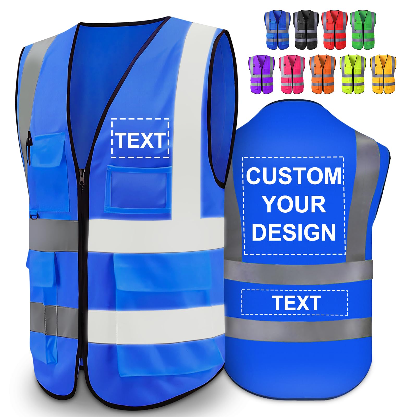 Custom Safety Vest for Men High Visibility Reflective Protective Workwear with 5 Pocket for Construction Outdoor,S~5XL