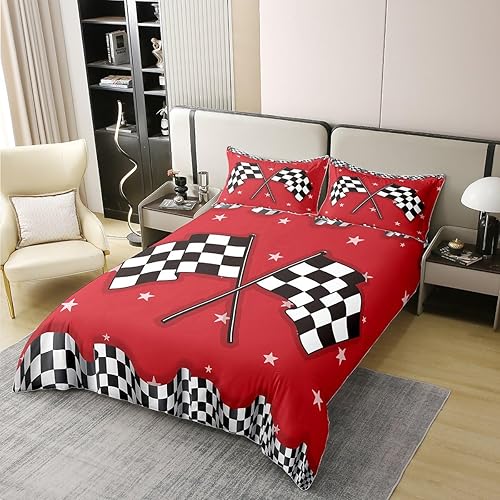 Miniatura 3 de Erosebridal Funda de edredón para niños y adolescentes, 100 % algodón, con temática de coche de carreras para niños y adolescentes, ropa de cama de