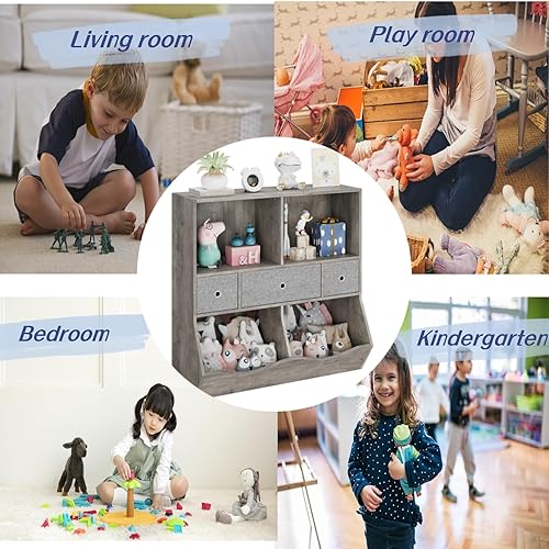 Miniatura 6 de Estantería para niños, estante para libros, dormitorio de niños, organizador de almacenamiento de juguetes y estantería, estantería para niños con 7