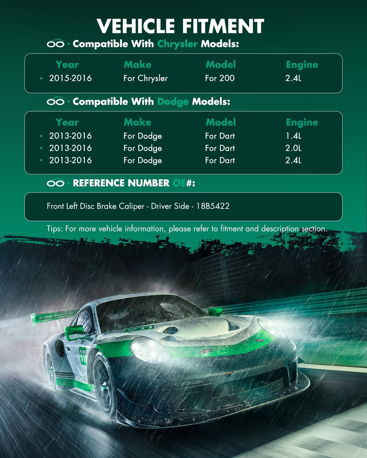 SCITOO Front Left Brake Caliper With Bracket 18B5422 Compatible For Chrysler For 200 2015-2016,For Dodge For Dart 2013-2016