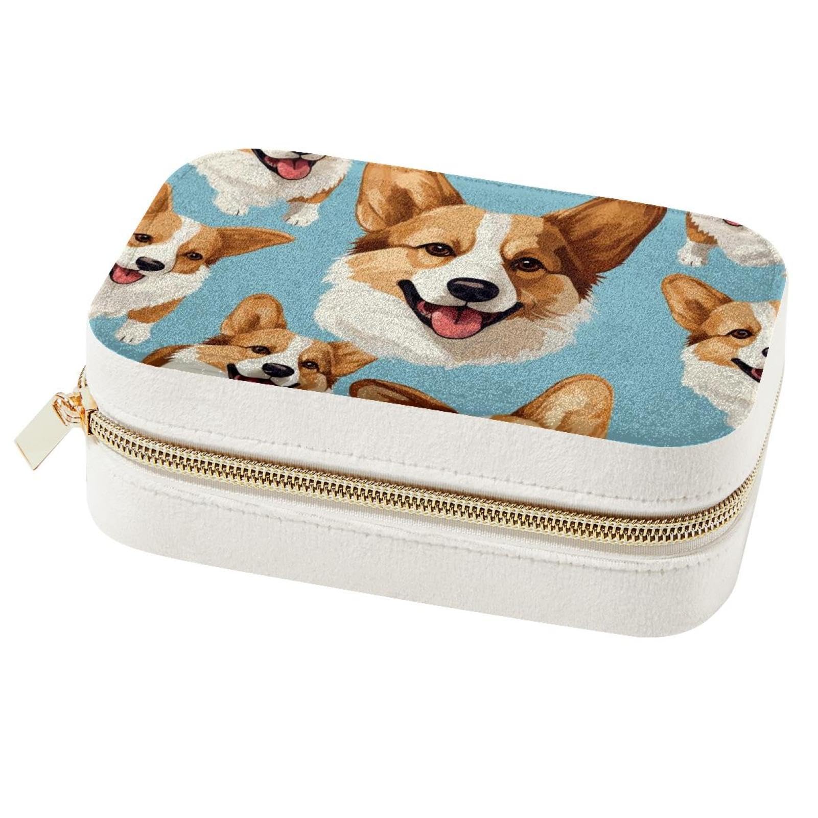 Boîte à bijoux voyage corgis : petit organiseur compact de rangement bagues boucles colliers