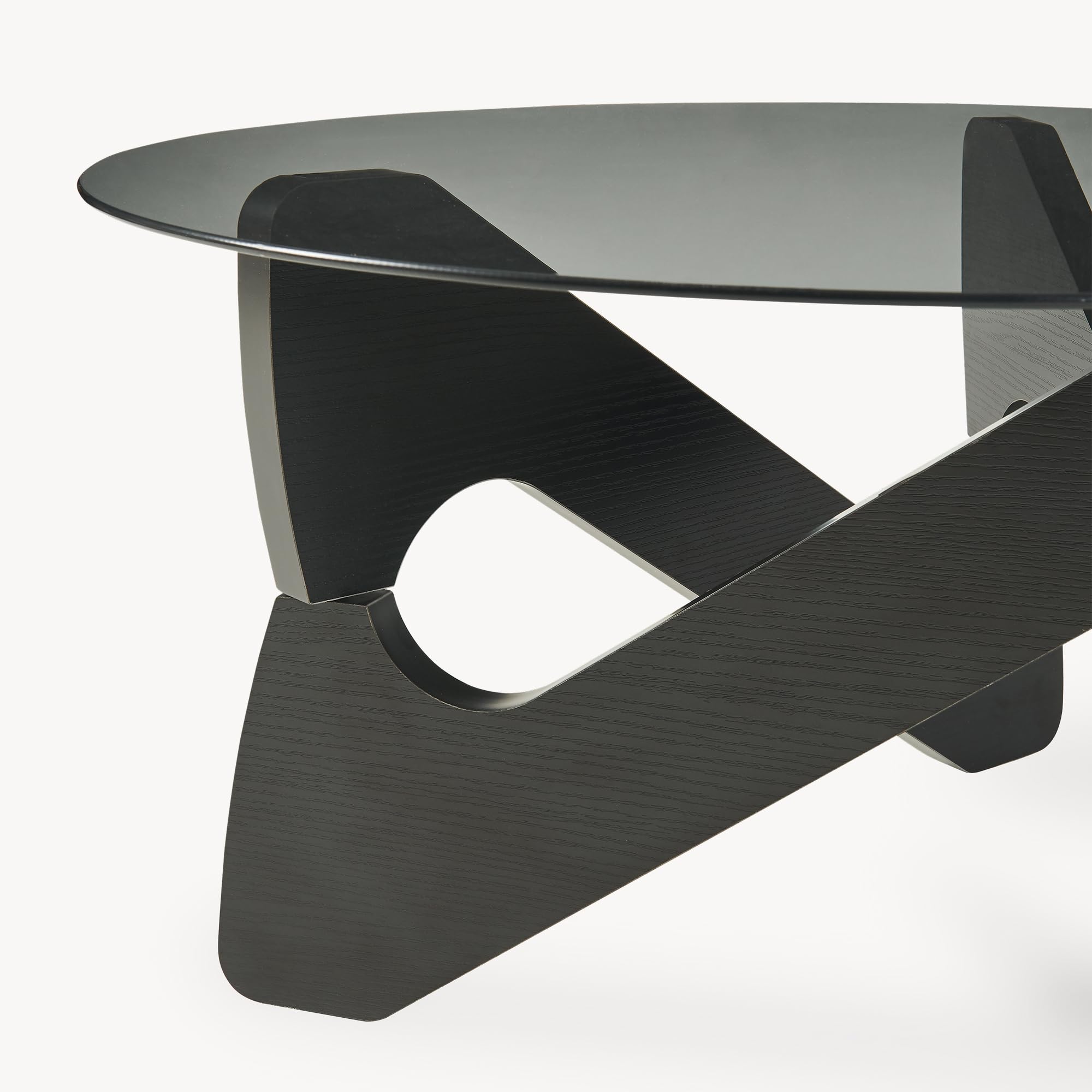 [en.casa] Tavolino da Caffè con Piano in Vetro Fumé 70x35 cm Nero/Grigio | Tavolo Basso Centrale per Salotto Soggiorno Living Piano Rotondo Circolare in Vetro Temperato Struttura Geometrica