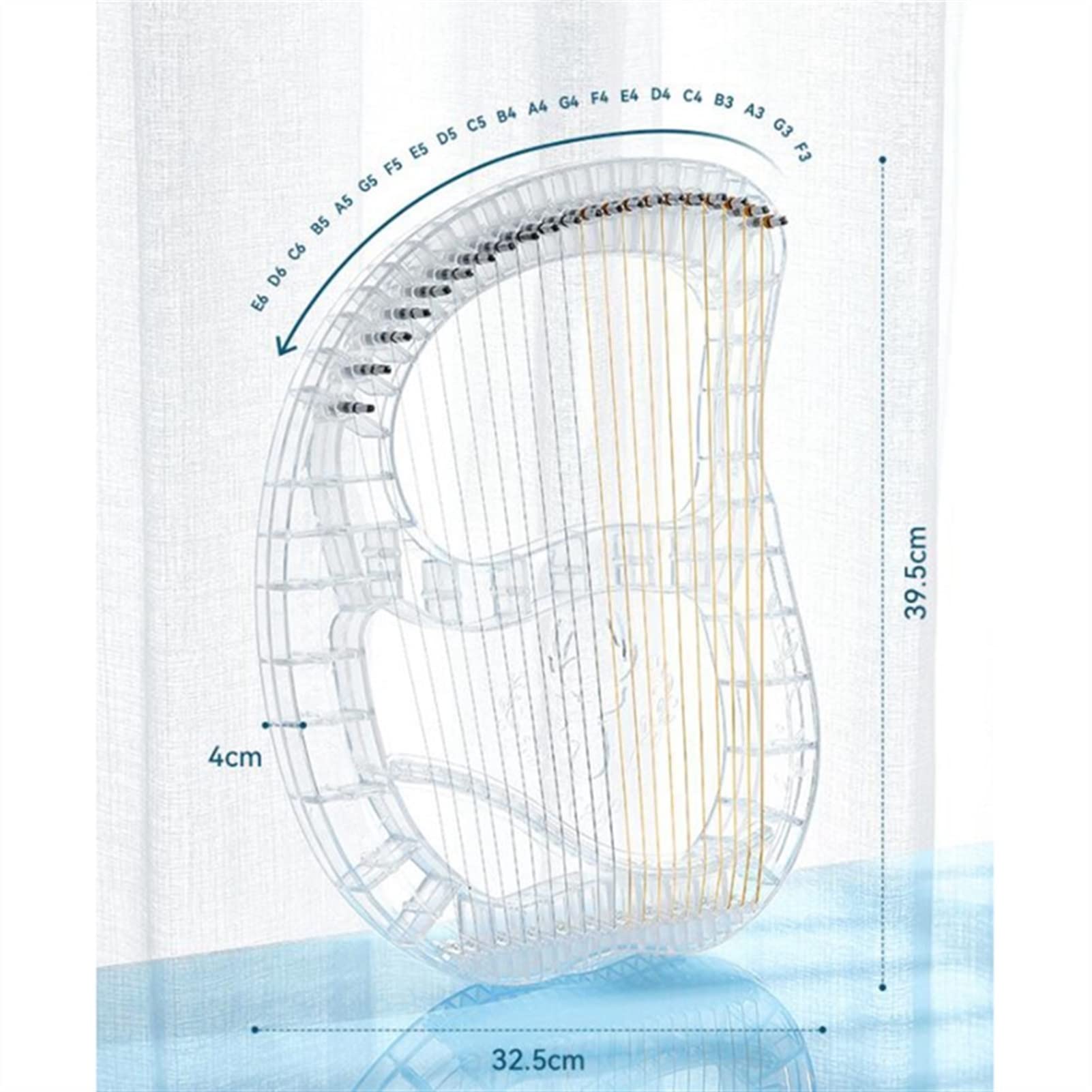 FLFL Tragbare Harfe 21 String Lyre Harp Crystal Transparent Lyre Harp Instrument Mit Tuning-Schraubenschlüssel Für Anfänger Musikliebhaber Kinder
