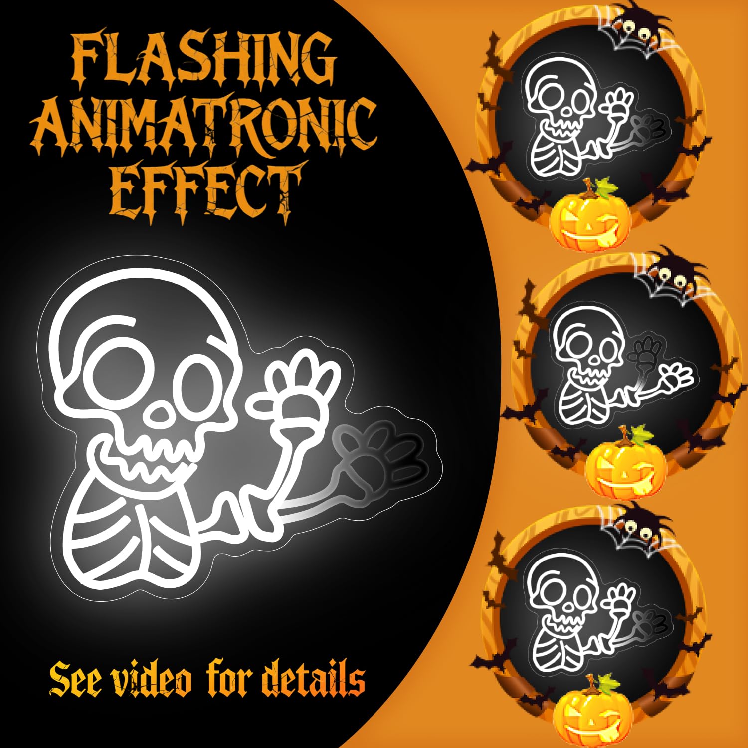 Winkendes Skelett-Neonschild für Wanddekoration, dimmbar, blinkend, Halloween-Neonschilder, Halloween-Neonlichter, Geisterschädel, LED-Wanddekoration