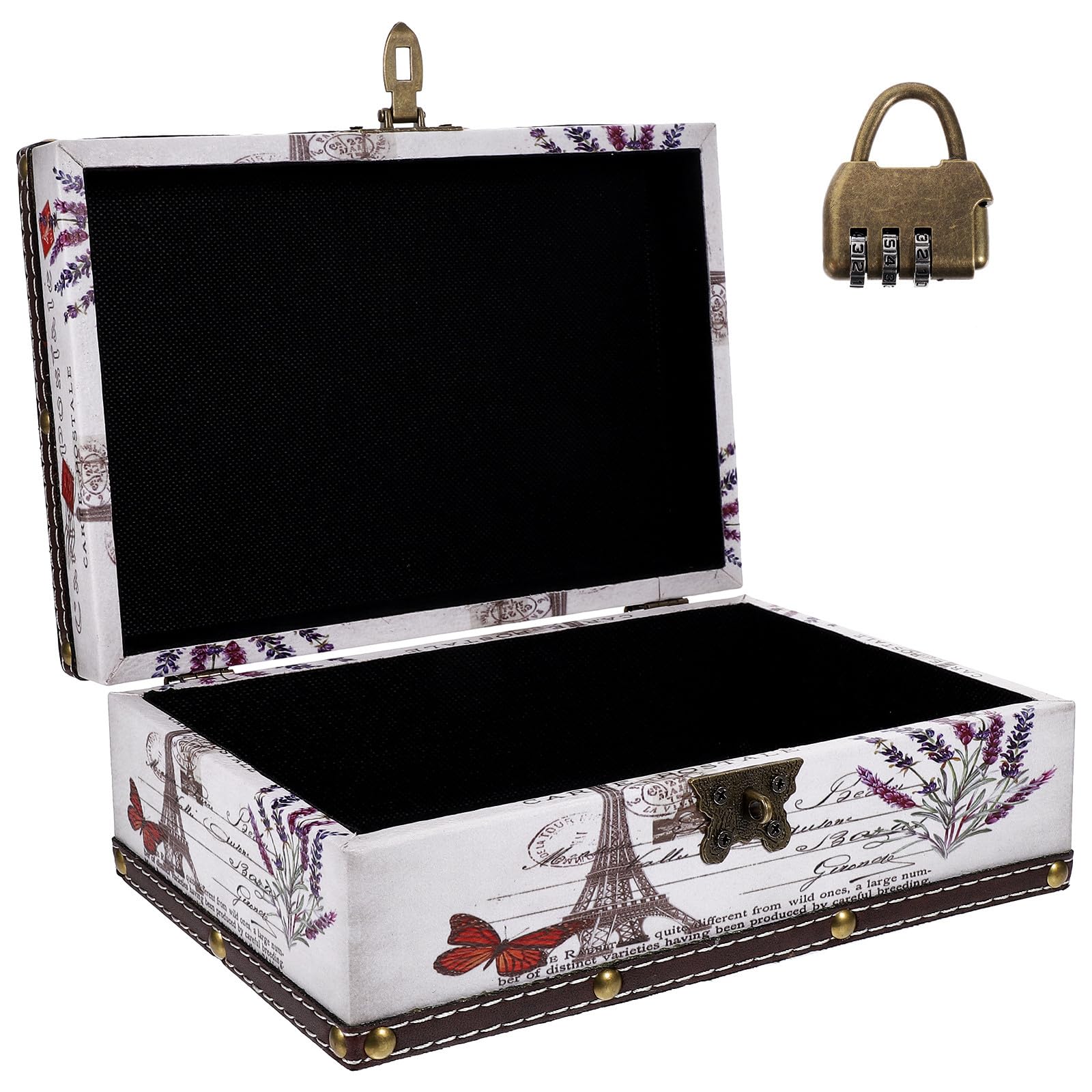 Vintage Holz Aufbewahrungsbox mit Deckel und Schloss aus Dichteplatte und Leder Dekorative Retro Schmucktruhe für Zuhause und Kommode Ausreichend Großes Volumen