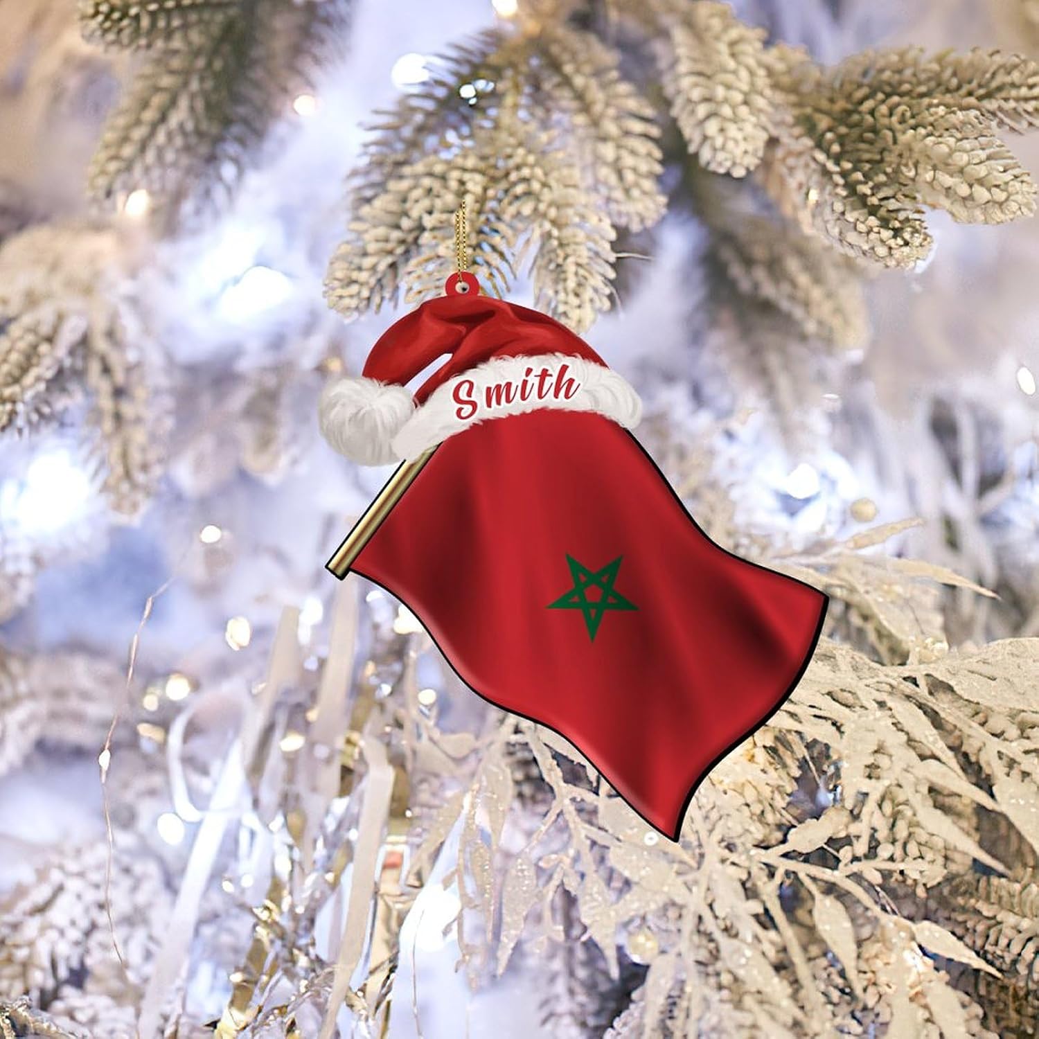 Personalized Morocco Flag Ornaments for Newborn Baby 3 Inch Xmas Tree 2D Ornaments Memorial National Day Personalized Name Ornaments 1st Xmas Gifts for Family Friend
