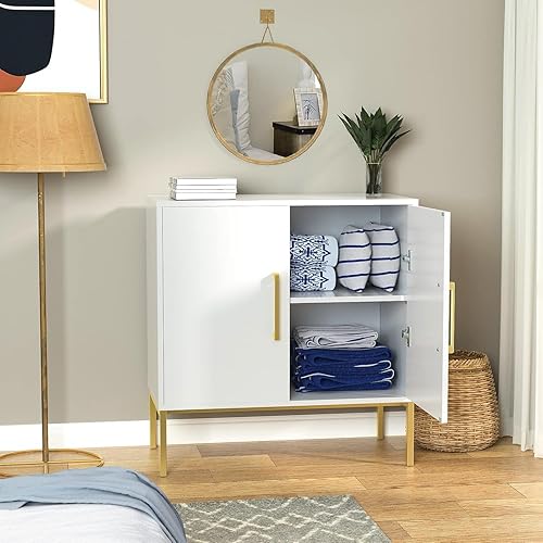 Miniatura 50 de JOZZBY Gabinete de almacenamiento con puertas, gabinete de buffet independiente, aparador de madera moderno, gabinetes laterales blancos para