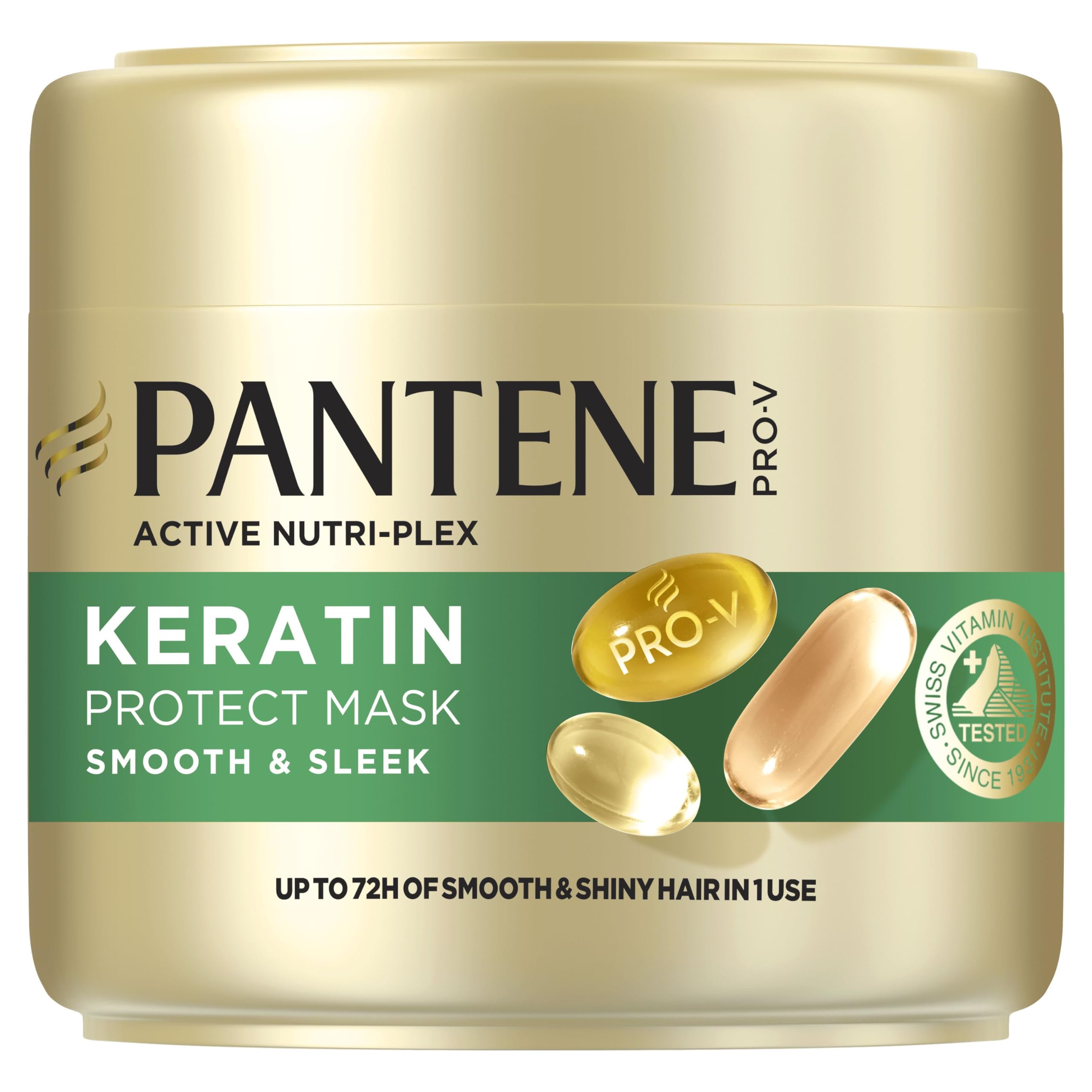 Pantene Pro-V Smooth & Sleek Keratin Protect Hair Mask 300 ml for Frizzy, Dry Hair, Up to 72hr of Smooth & Shiny Hair in Just One Use, With Pro-V Formula and Active Nutri-Plex Technology
