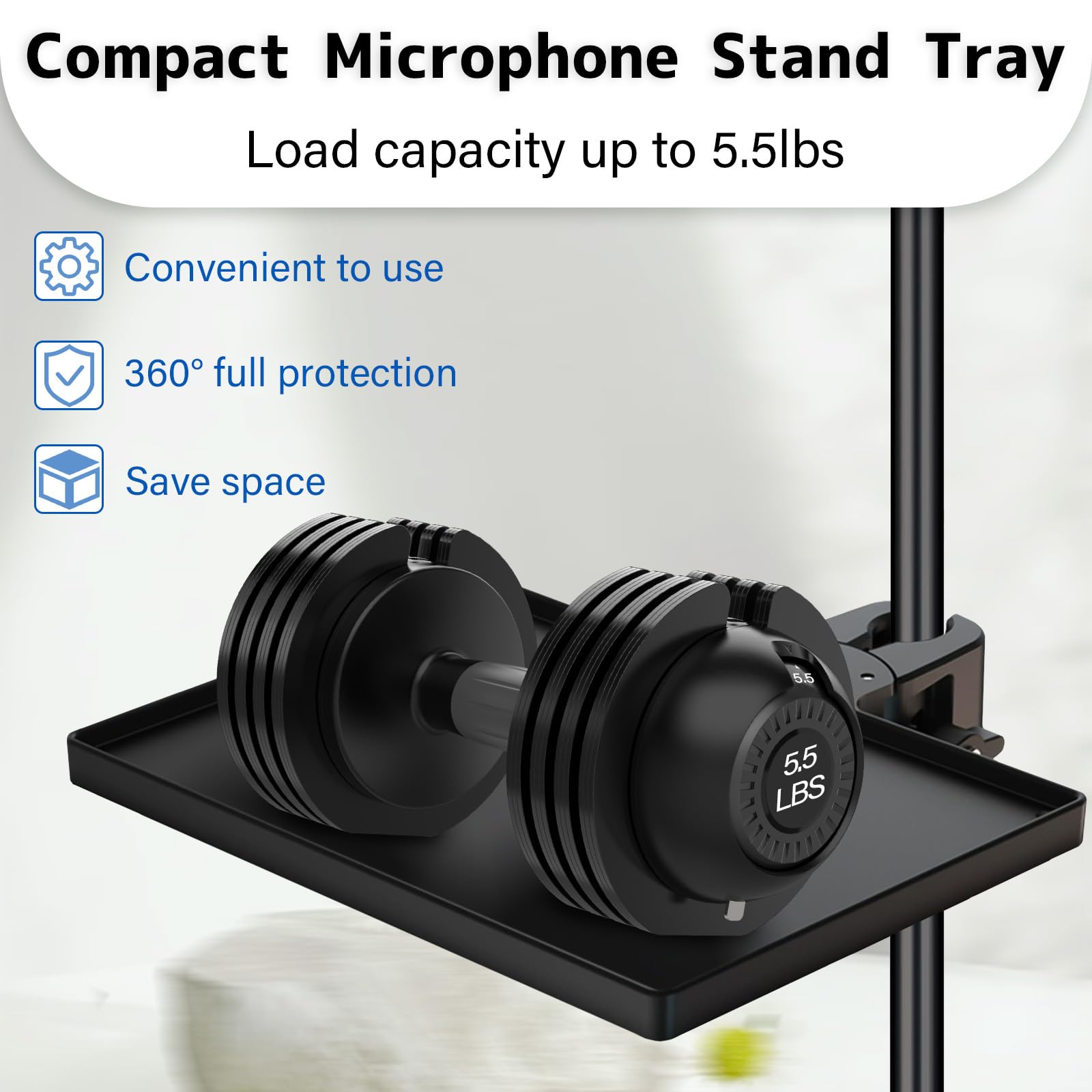 BILIONE Microphone Stand Tray with Crab Clamp, 10.6" x 7.8" Large Tray Shelf Attachment Clamp on Studio Music Floor Stands for Storage