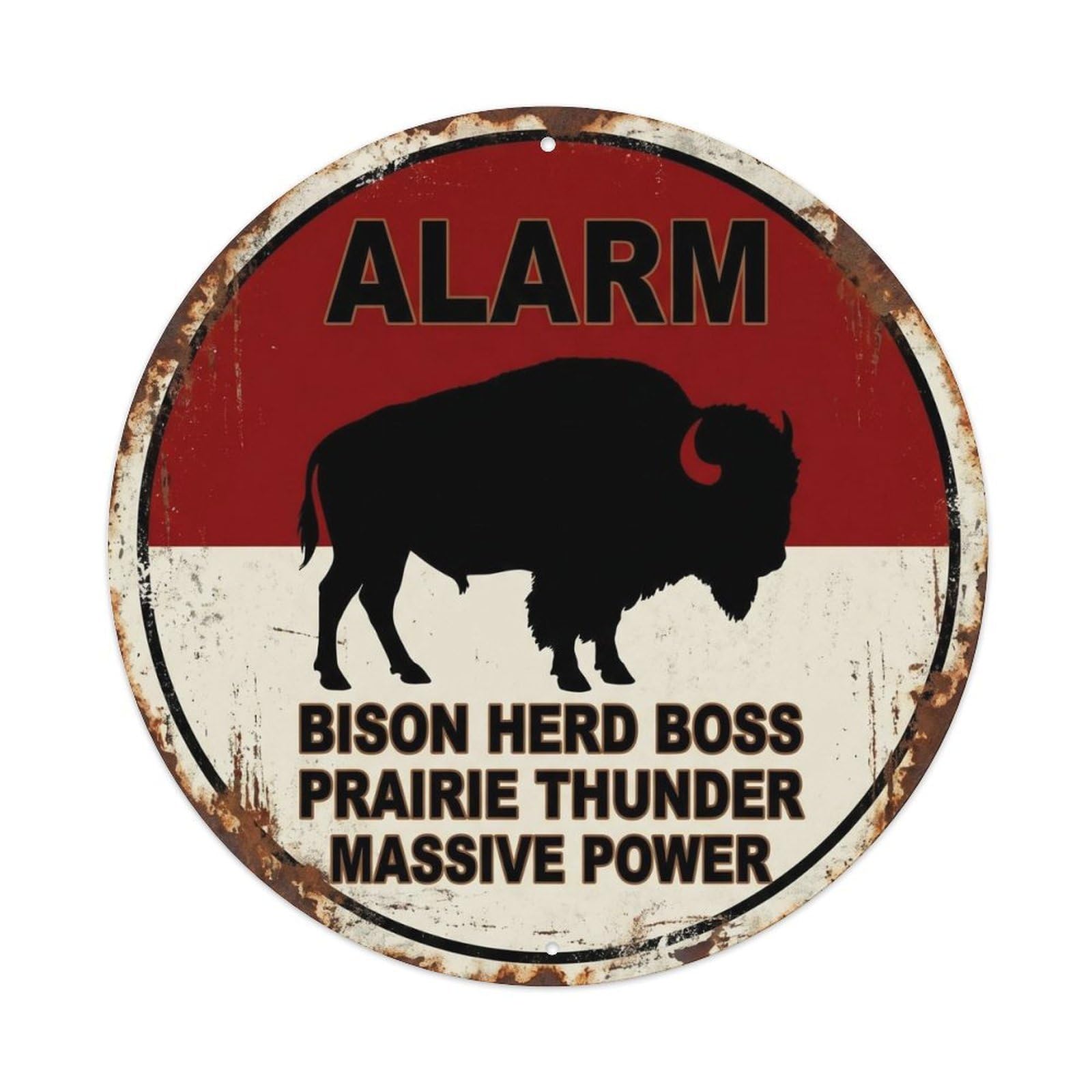 Prairie Wildlife Vintage Bison Herd Boss Danger Label Humor Metal Tin Sign Plaque Wall Decor for Cafe, Man Cave, Club Bar, Office, Home Garden Round Metal Poster 8x8Inch