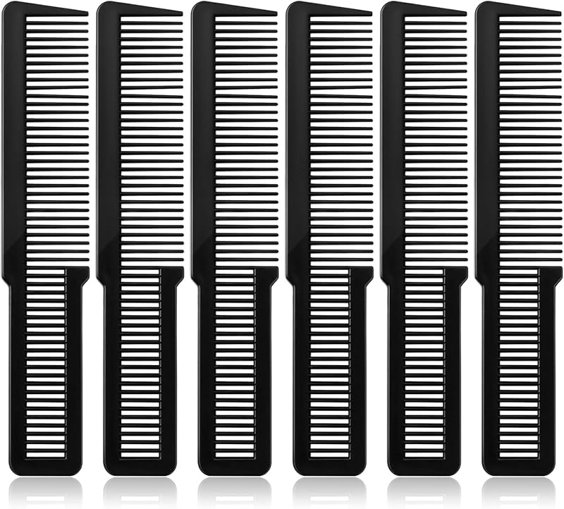 6 Pack Hair Cutting Comb Set, Barber Combs for Men Women, Black | Anti-static plastic, dual-length teeth, for cutting styling and dyeing, home or salon use