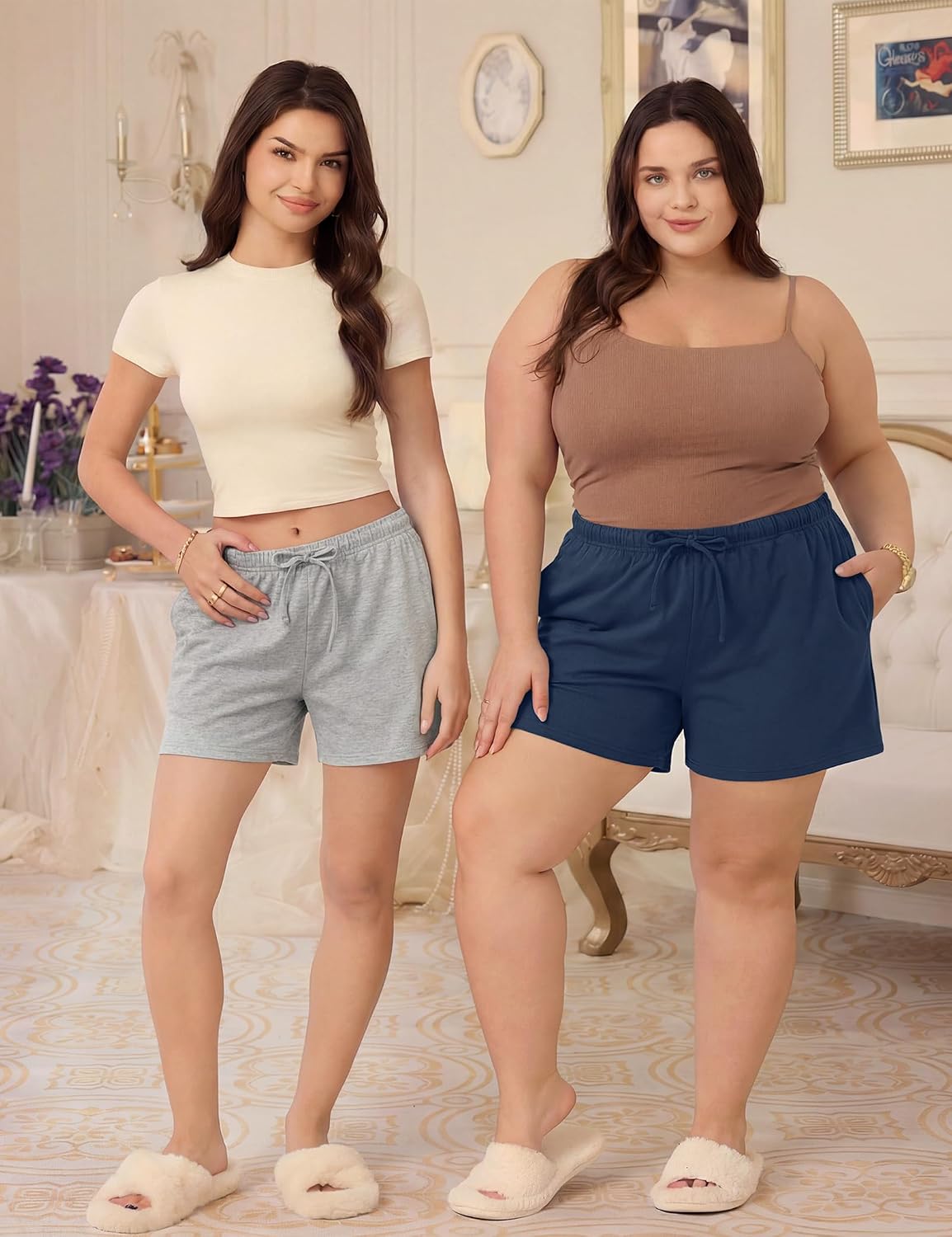 Womens Sleep Shorts, Cotton Lounge Pajama Shorts with Drawstring Waist thumbnail