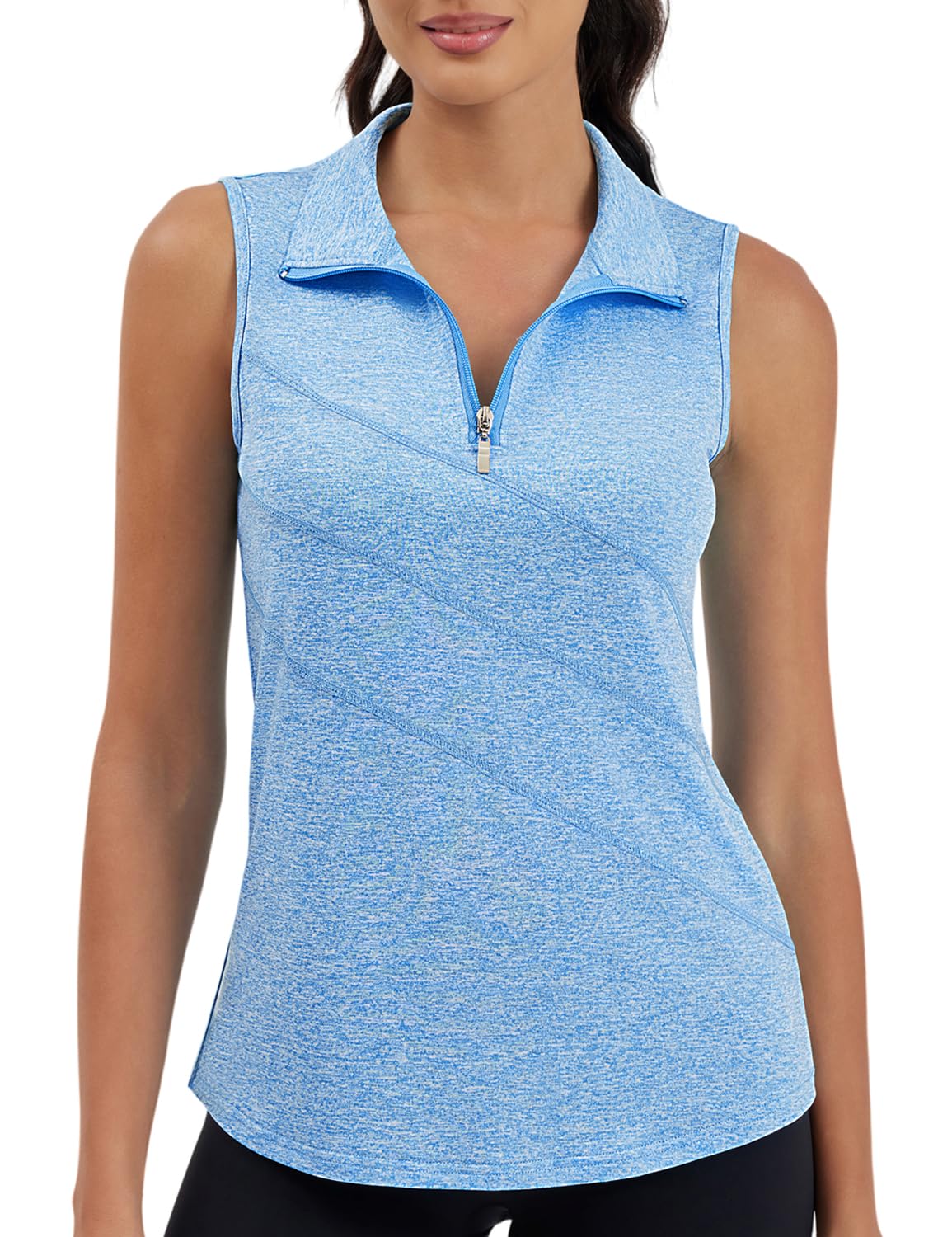 Moydan Womens Golf Polo Shirts Sleeveless Zip Up Tennis Moisture Wicking Workout Tops