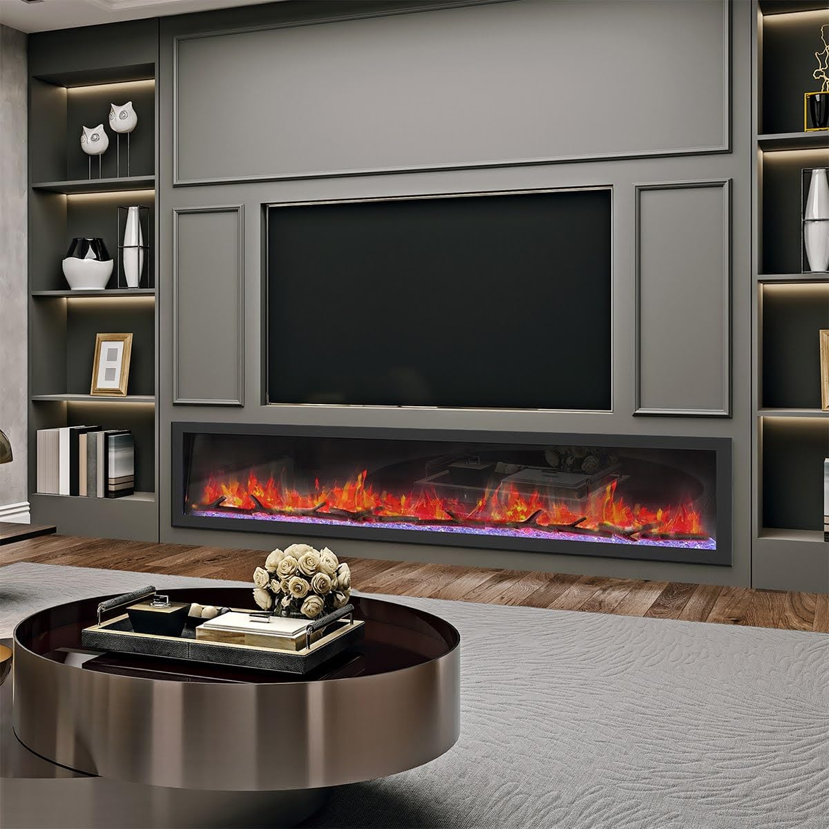 Dynasty Cascade 82 inch Wall Mount Linear Electric Fireplace - Black, DY-BTX82