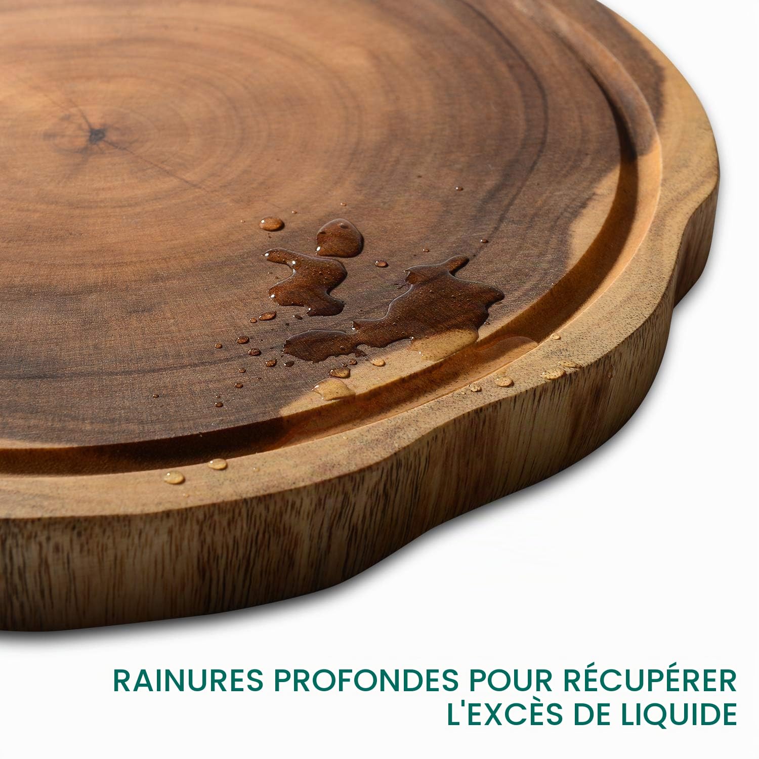Linoroso Planche a decouper ronde en bois d'acacia disponible comme Plateau de charcuterie Planches à fromage Planche de petit déjeuner avec Canal à jus Antidérapant Anti-coupure - 30,4cm de diamètre