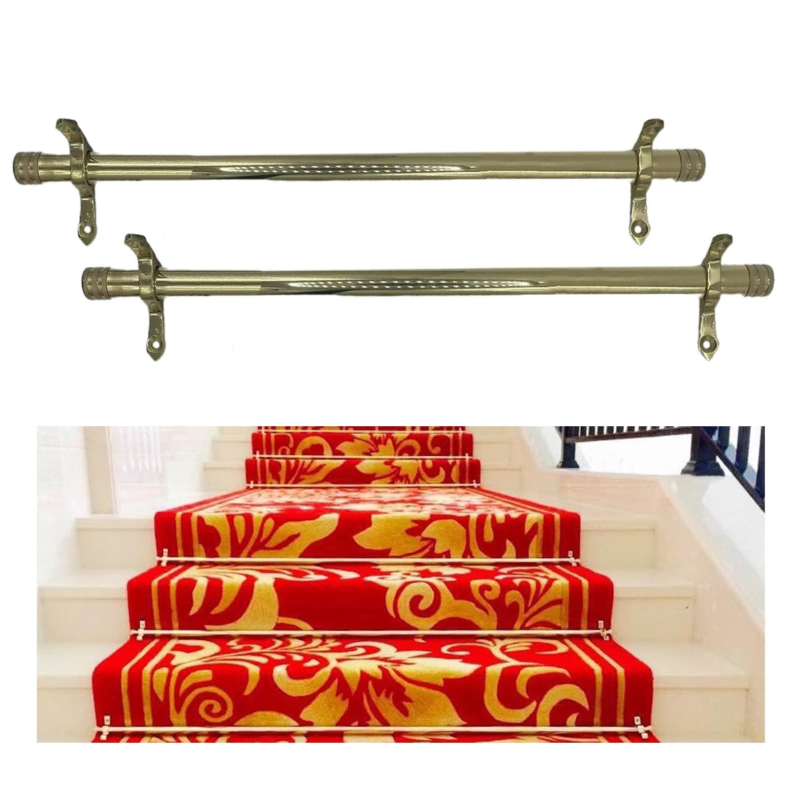 Barres de fixation pour tapis d'escalier en laiton antique, tiges de 101 cm