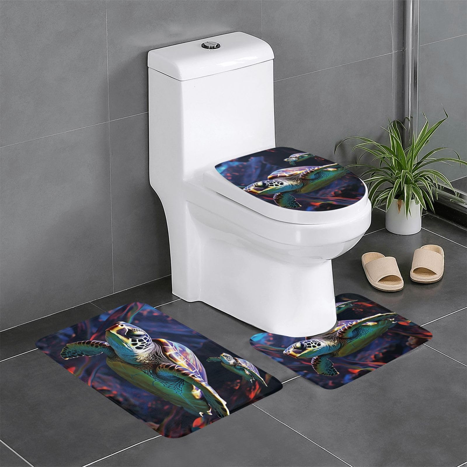 Carpettes de toilette tortue marine durable en parure 3 pièces