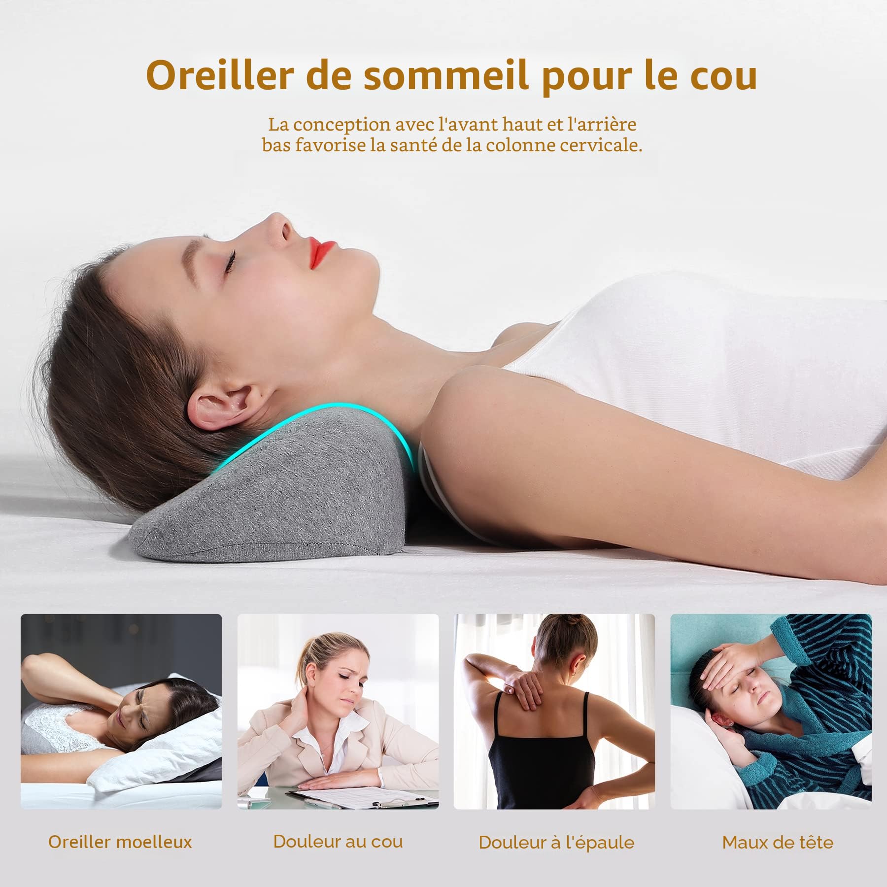 Coussins de cou cervical pour le soulagement de la douleur pendant le sommeil, coussin de soutien cervical en mousse à mémoire de haute densité pour le soulagement des douleurs cervicales, coussin de
