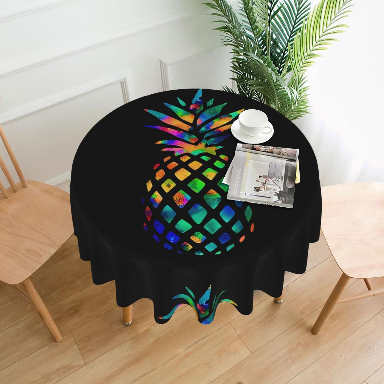 WHJSSF pineapple Prints Round Decorative Tablecloth 60in - High-Grade Polyester Table Throw for Dining & Outdoor Parties