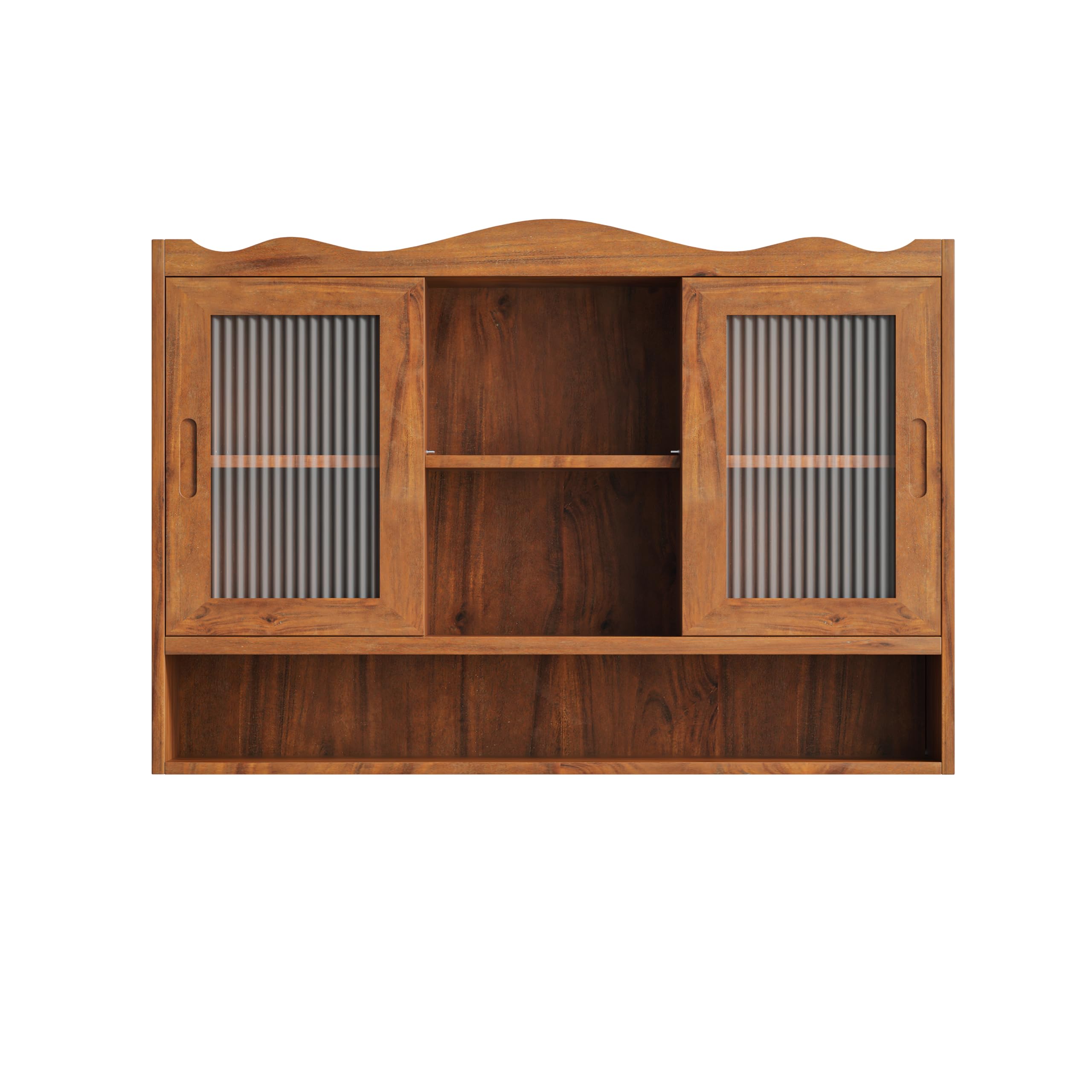 Vetrina sospesa da 90 cm, pensile da cucina, shabby chic, con 2 ante e tre ripiani, pensili da cucina, adatto per bagni, cucine e sala da pranzo (marrone)