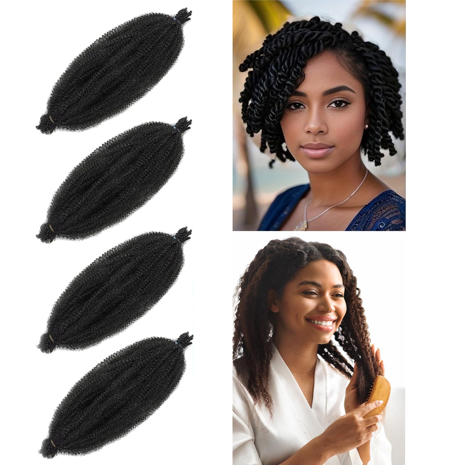 4PCS 12 Inch Pre-Separated Kinky-Curly Hair Extensions for Braids Spring Twist Hairs for Braiding Crochet Hair Extension