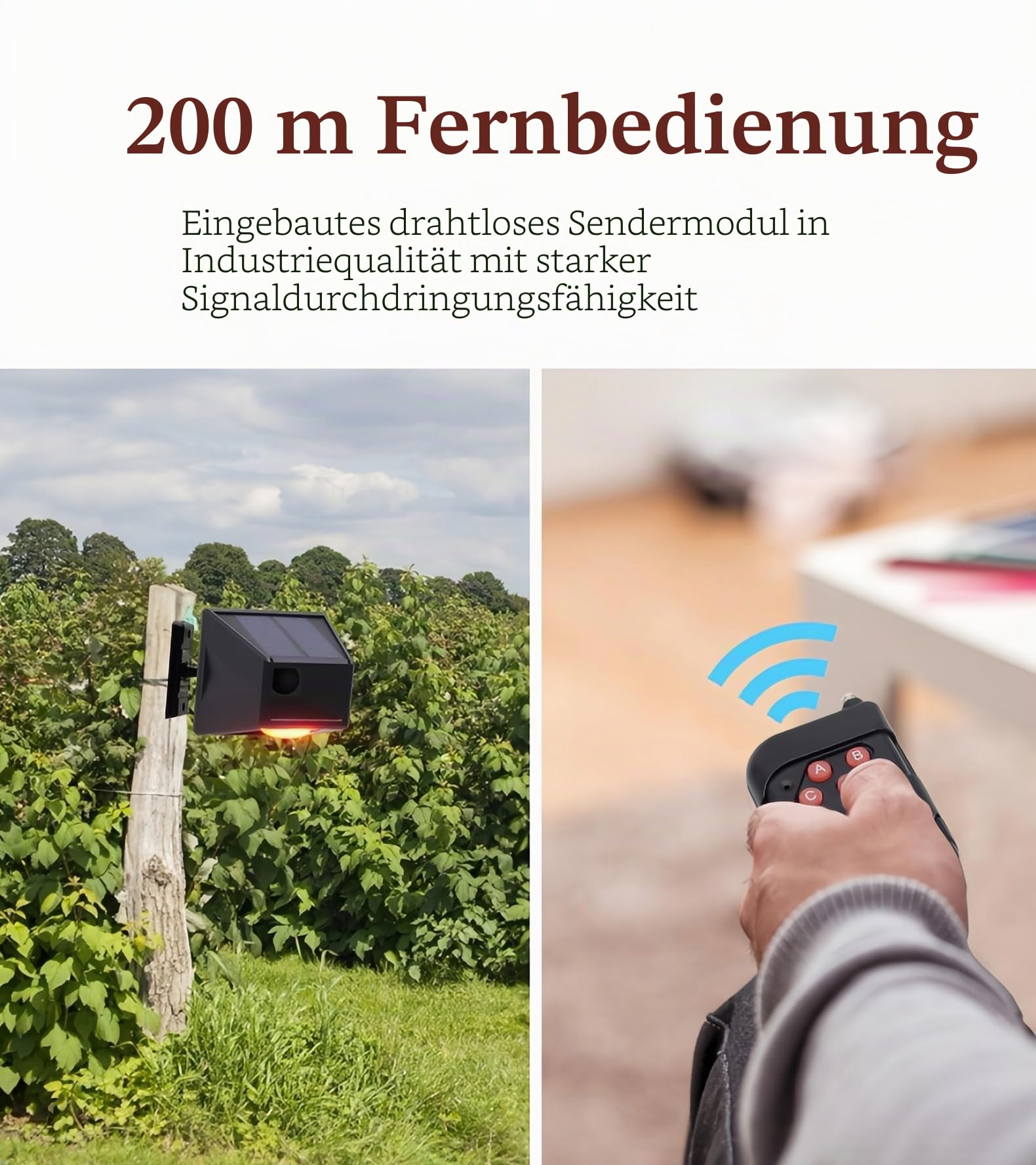 2-Pack-Solaralarm-Bewegungssensor im Freien frei drehbar IP65 wasserdichtes 129db lautes Sirene-Lampe-Strobe-Licht mit Fernbedienung für Obstgarten-Farm-Scheune