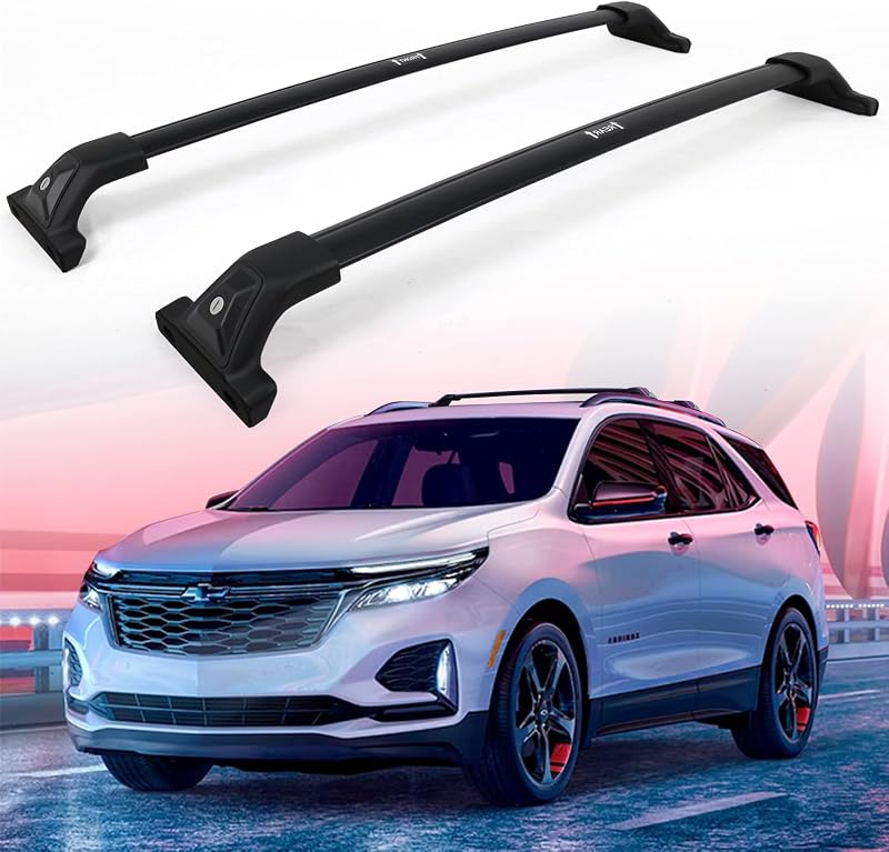 Roof Rack Cross Bars Fit for 2018-2024 Chevy Equinox & GMC Terrain | 330 lb Lockable Aluminum Crossbars for Factory Side Rails; No-Drill, Sunroof-Friendly; for Cargo Box, Kayak, Bike & Skis