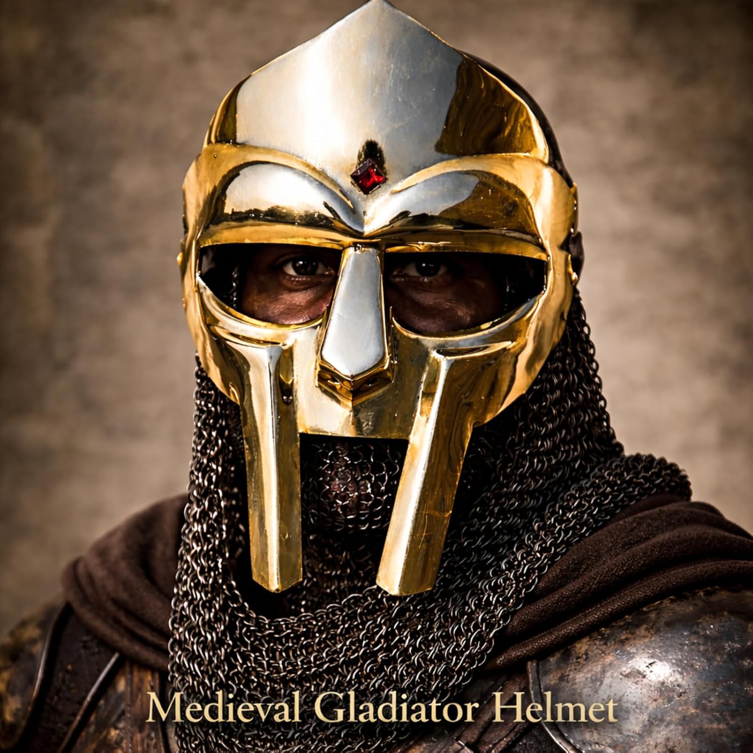 MF DOOM Inspired Gladiator Helmet Mask | Hand Forged 18G Steel & Brass Medieval Viking Face Armor | Mad Villain Style Cosplay Prop for Halloween, Costume Parties & Collector Gift. - Image 3