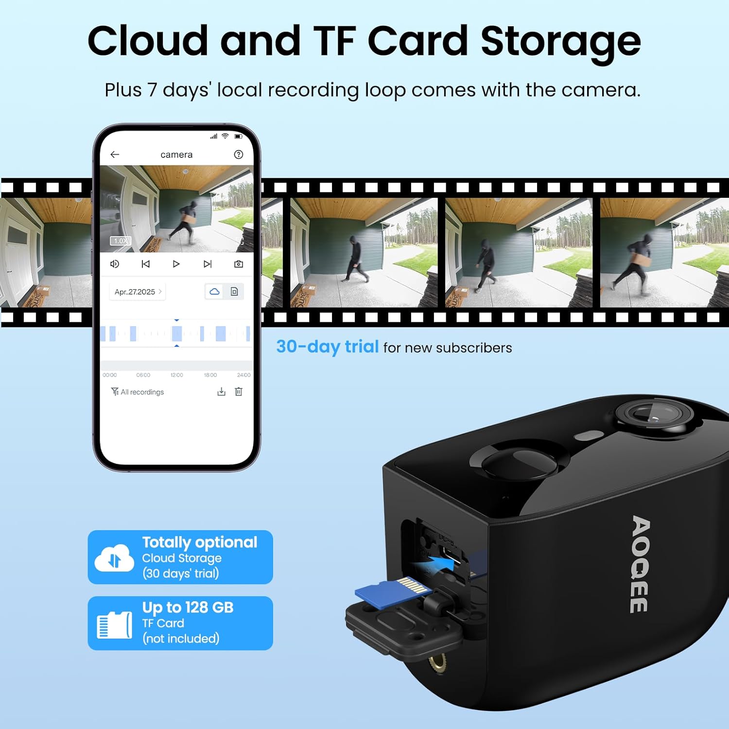 AOQEE Solar Camera Outdoor Wireless-2K Battery Powered Outside Cameras for Home Security with PIR Motion Detection, Siren Alarm, 2-Way Talk, SD Card&Optional Cloud Storage, Work with Alexa, Y8 1P