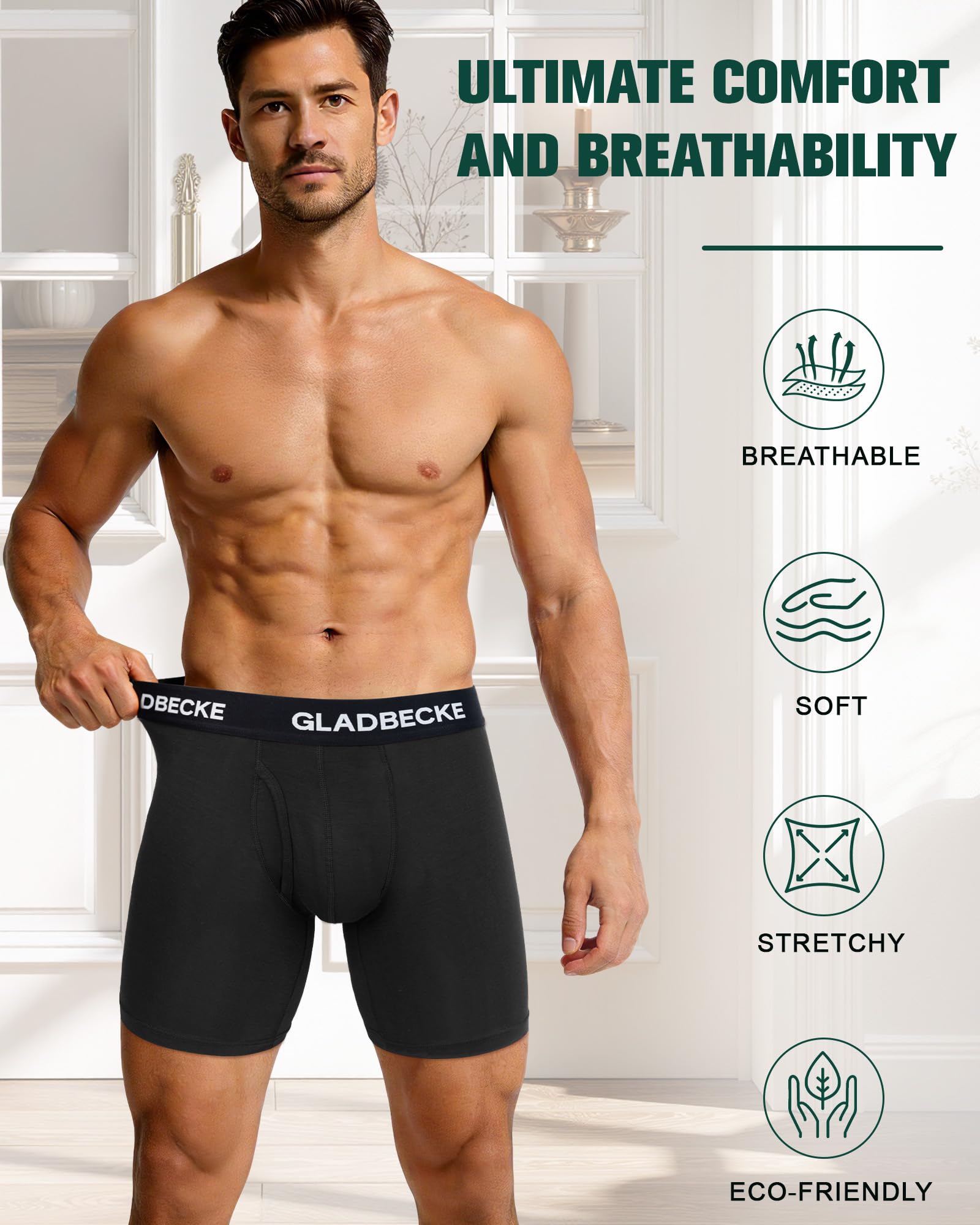 Calzoncillos Hombre Boxer de Bambú, Suaves y Elásticos, Ropa Interior Transpirable Anti-Rozaduras con Bragueta, Boxers Largos Hombre, Tallas M-XXL Pack de 4