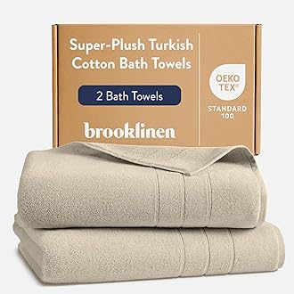 Brooklinen Super-Plush Turkish Cotton Bath Towels Set of 2 Cotton, 820 GSM, Machine Washable, Perfect Bath Towels for Bathroom, Spa & Shower (30" x 58", Stone Beige)