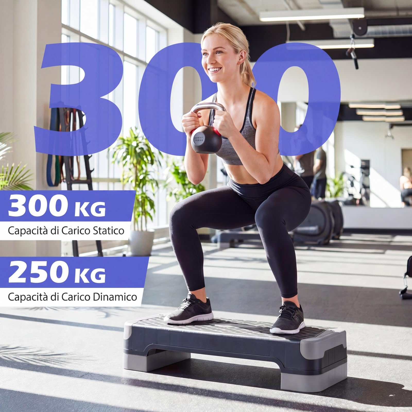 COSTWAY Step Fitness Antiscivolo e Regolabile in 4 Altezze | Stepper Fitness Casa e Palestra con Bande Resistenza, Rialzati e Allenatori Equilibrio, Esercizio Gambe, Glutei e Braccia