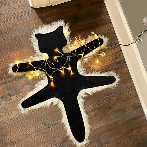 LARFOEK Alfombra de Gato Frito Iluminada, Decoración de Vacaciones de Navidad Regalos de Pueblo Navideño Divertida Alfombra de Decoración Navideña