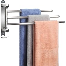 JSVER Bathroom Towel Racks, Wall Towel Rack with 3 Arms 180 Rotation Towel Racks 40CM Stainless Steel with Space Saving Hook for Bathroom and Kitchen-Silver