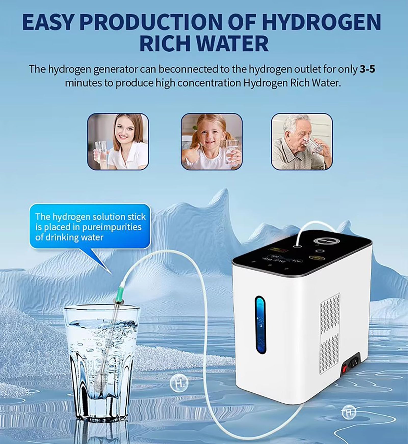 Urządzenie do inhalacji wodorem 500/1000/1500 ml/min Generator wodoru z separacją HO Urządzenie do inhalacji H2 firmy PEM Tech, wysoka czystość 99,99%, dwa wyjścia 1000ml