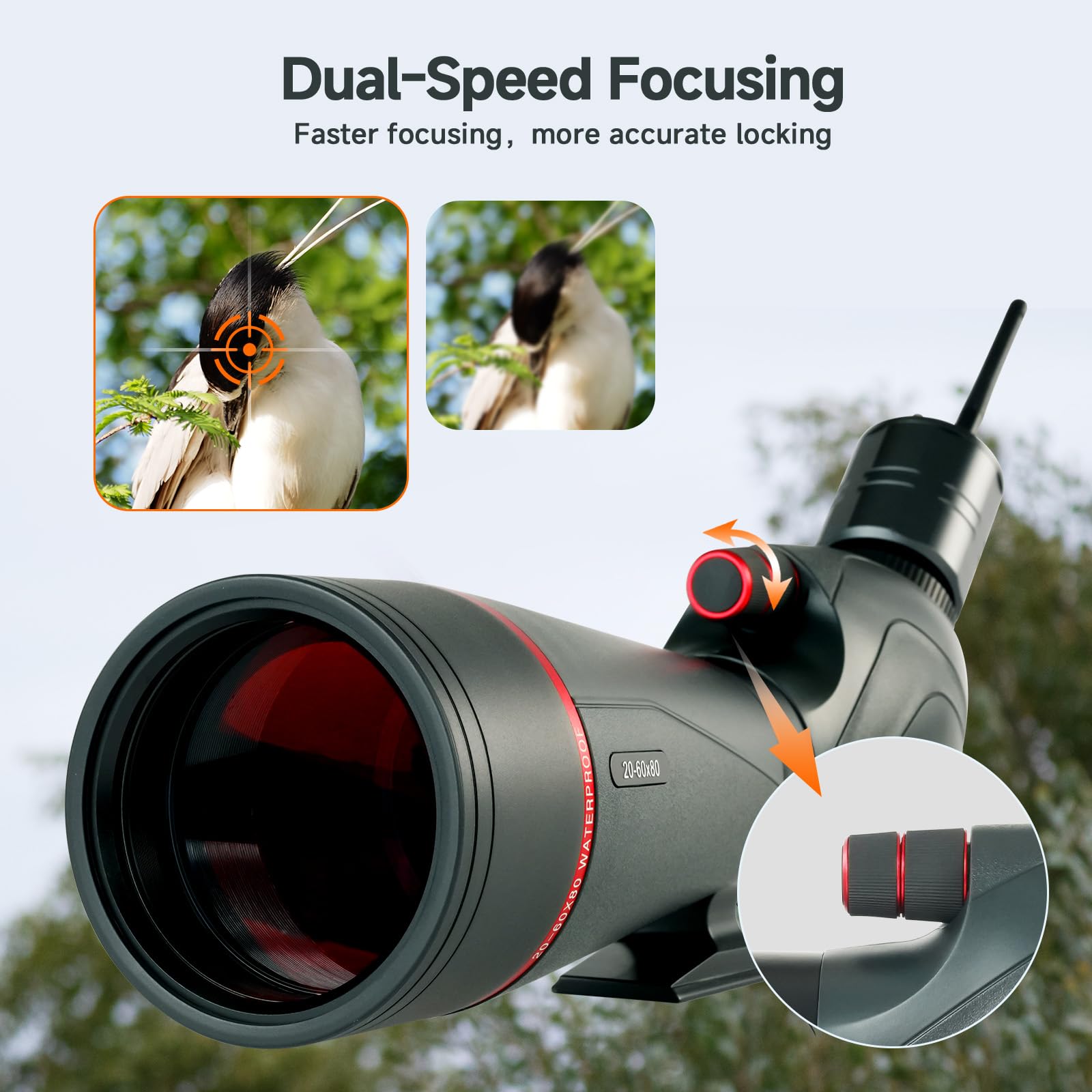SVBONY SV406 20-60x80 Spotting Scope with Tripod,SC001 WiFi, 3-Axis Adjustable Adapter,HD Optical System with BAK4 Prism, Waterproof & Fogproof, Spotting Scopes for Target Shooting, Bird Watching