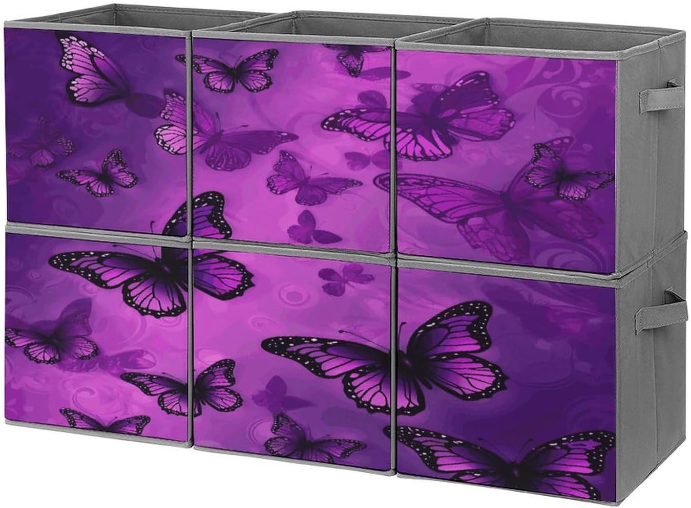 Multi Use Organizer Bins, Purple Butterfly Printed Storage Bins, Foldable Storage Baskets Are Suitable For Bedrooms, Offices, And Cars